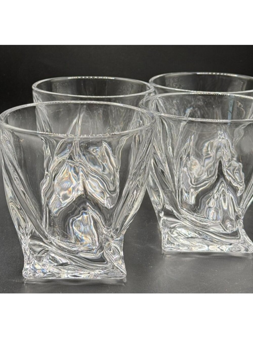 Mikasa Motion Crystal Whiskey Glasses Set of 4 Twisted Lowball Tumblers